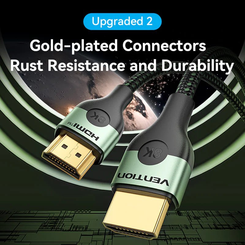 Vention Cotton Braided Ultra Thin HDMI-A Male to Male HD Cable 8K 1M Aluminum Alloy Type