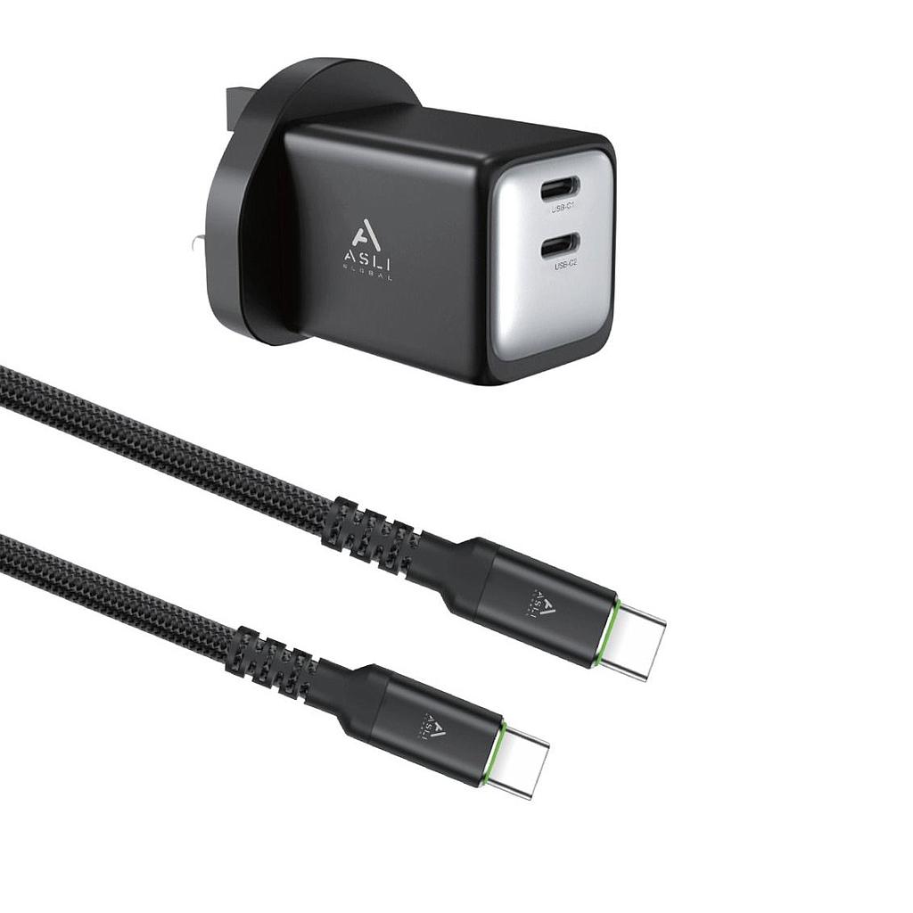 Asli 66W USB-C To USB-C Cable And Dual USB-C 45W PowerAdapter