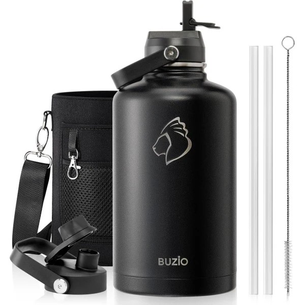Buzio Duet Series Water Bottle with 2 Lids and Sleeve 2.5L