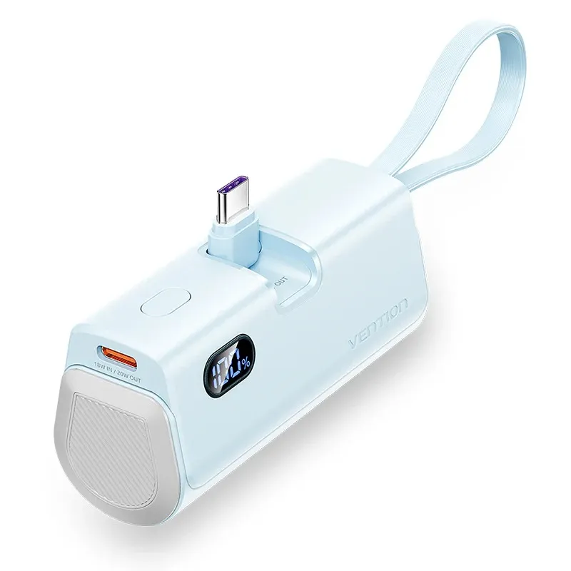 [FHQL0] Vention Power Bank LED Display 4800mAh (USB-C + Lightning + USB-C) 22.5W Foldable USB-C Type (Blue)