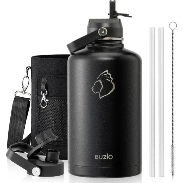 Buzio Duet Series Water Bottle with 2 Lids and Sleeve 2.5L