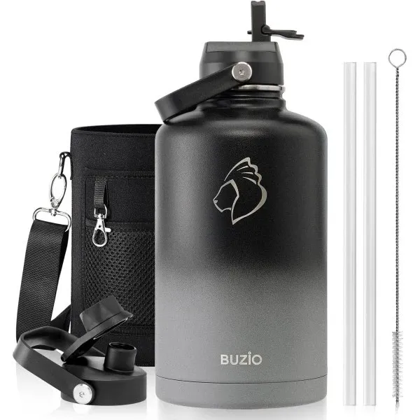 Buzio Duet Series Water Bottle with 2 Lids and Sleeve 2.5L
