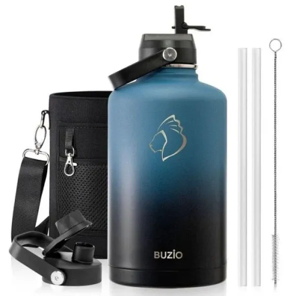 [X004ONRNKZ] Buzio Duet Series Water Bottle with 2 Lids and Sleeve 2.5L (Indigo Crush)