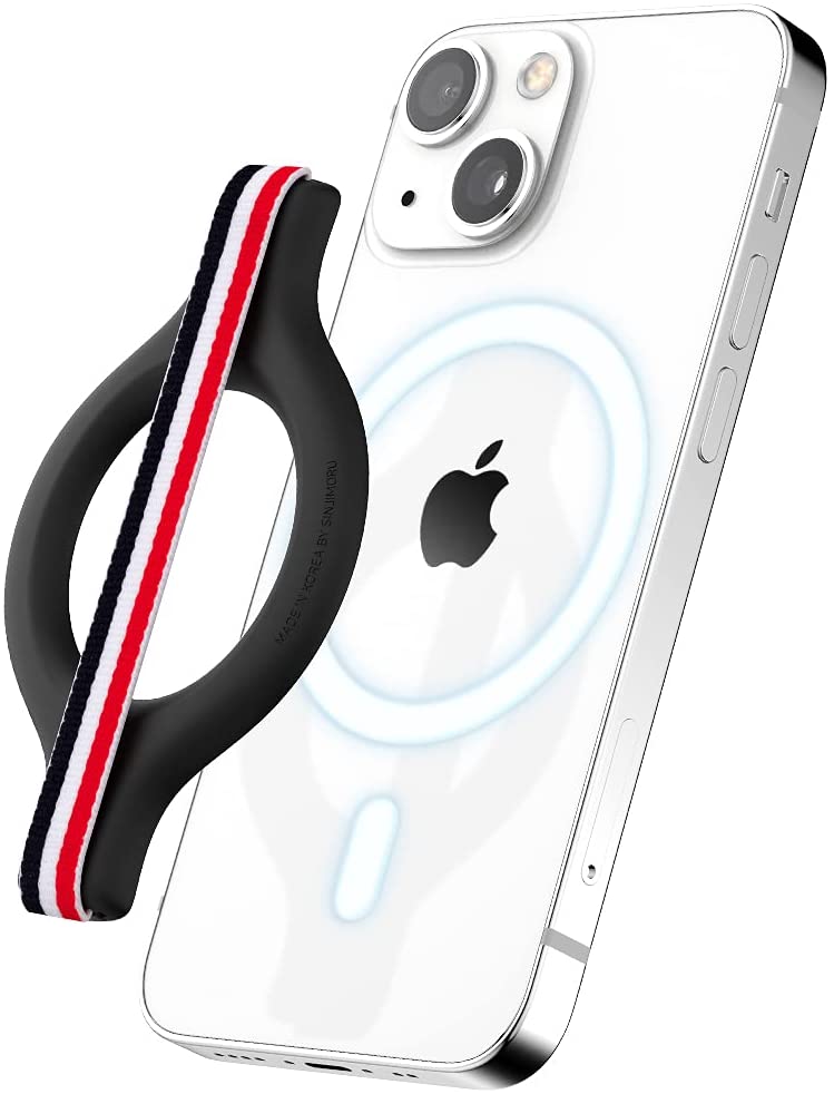 [SMA-GRIP-MINI-FR-US] Sinjimoru M-Mini Grip Magnetic Wool-Band Phone Grip Holder for Apple MagSafe Case (Red)