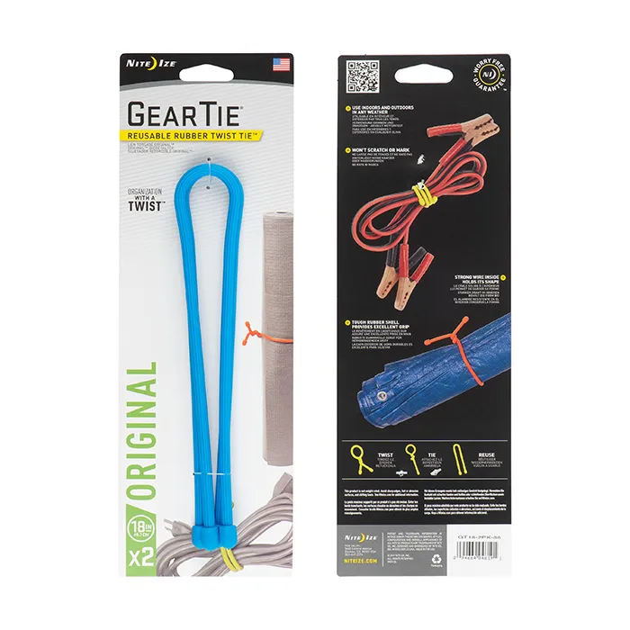 [GT18-2PK-38] NiteIze Gear Tie® Reusable Rubber Twist Tie™ 18 in. - 2 Pack (Bright Blue)