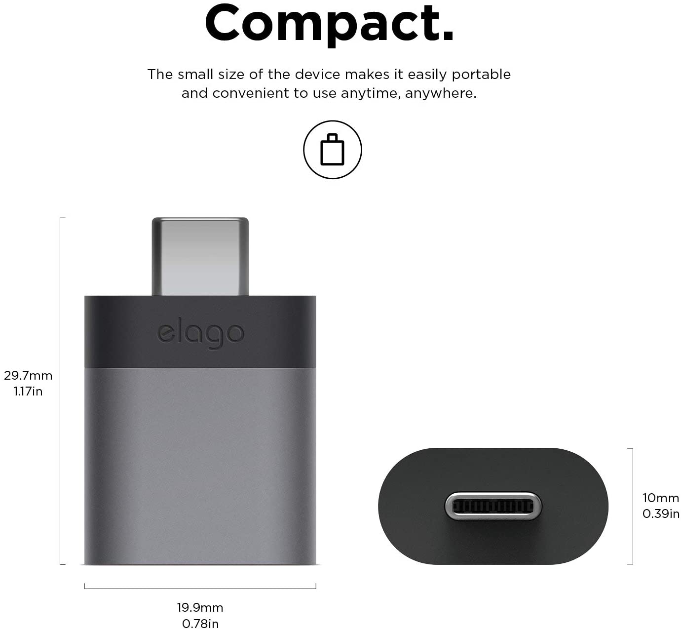Elago Mini Aluminum USB-C Adapter - Space Gray