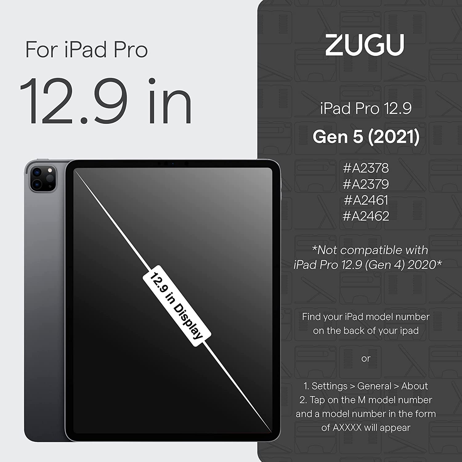 Zugu Case iPad Pro 12.9" Gen 5/4/3 (2018-2021) - Black