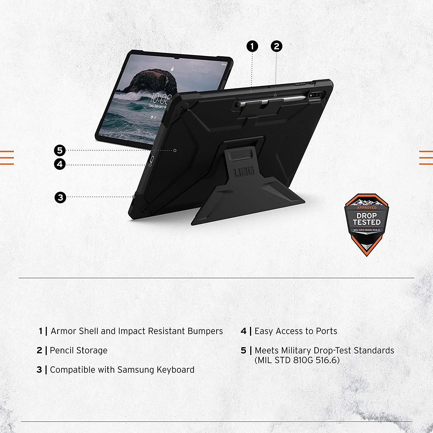 UAG Samsung Tab S8 Ultra 14.6” - Metropolis w/ Kickstand - Black