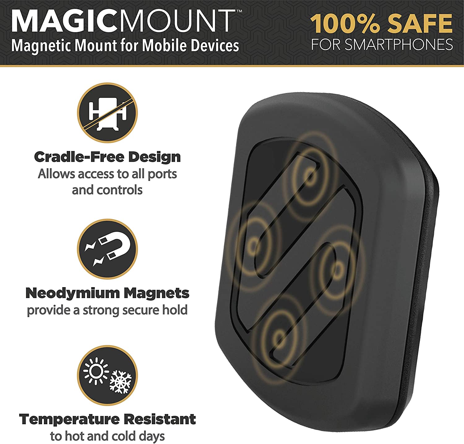 Scosche MagicMount Universal Magnetic Flush Mount Phone Holder for Car or Home, Phone and GPS Mount - Black