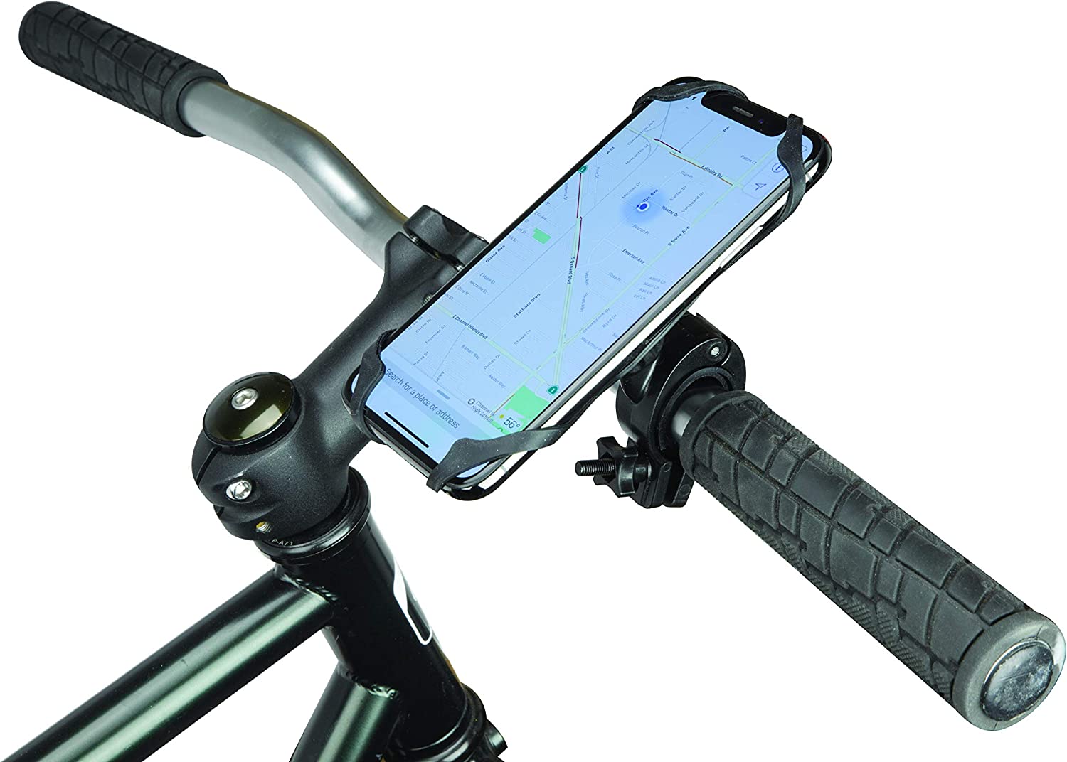 Scosche Handlebar Bike Phone Mount with Integrated MagicMount, Protective Safety Bands and Adjustable Clamp for Mobile Devices - Black