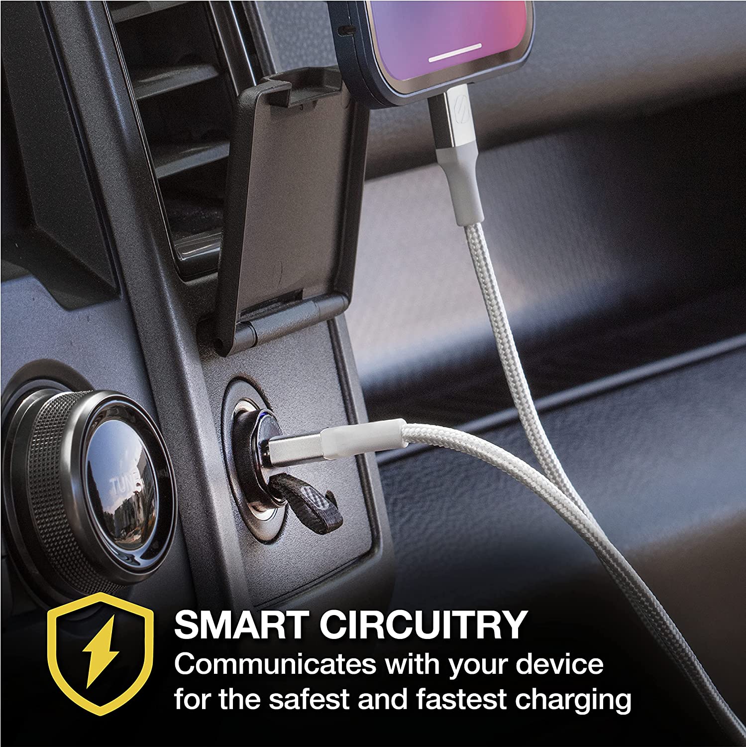 Scosche PowerVolt 30W USB Type-C Fast Car Charger with Fabric Pull Label and Power Delivery 3.0 with PPS for All USB-C Devices