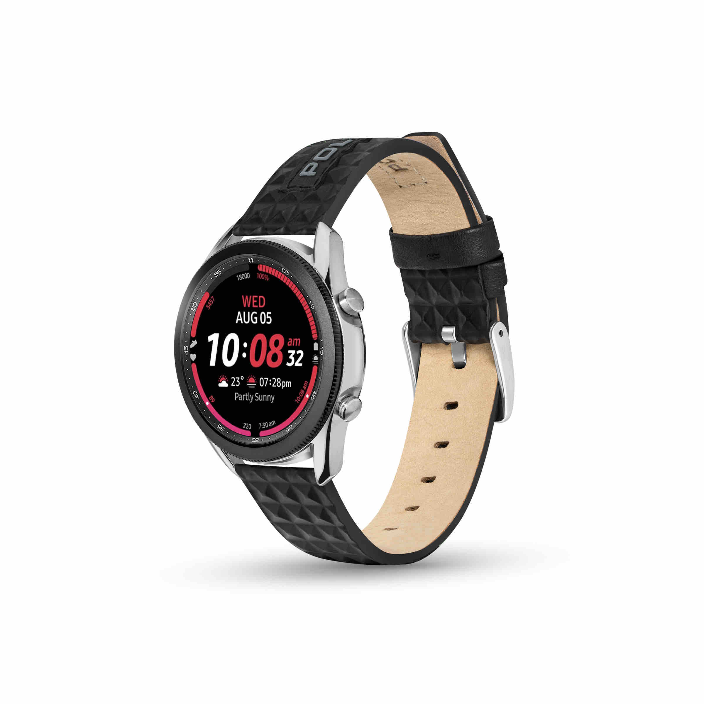 Police Apple Watch 38/40/41mm, Smart Watch 20mm Pyramid Leather SS Strap