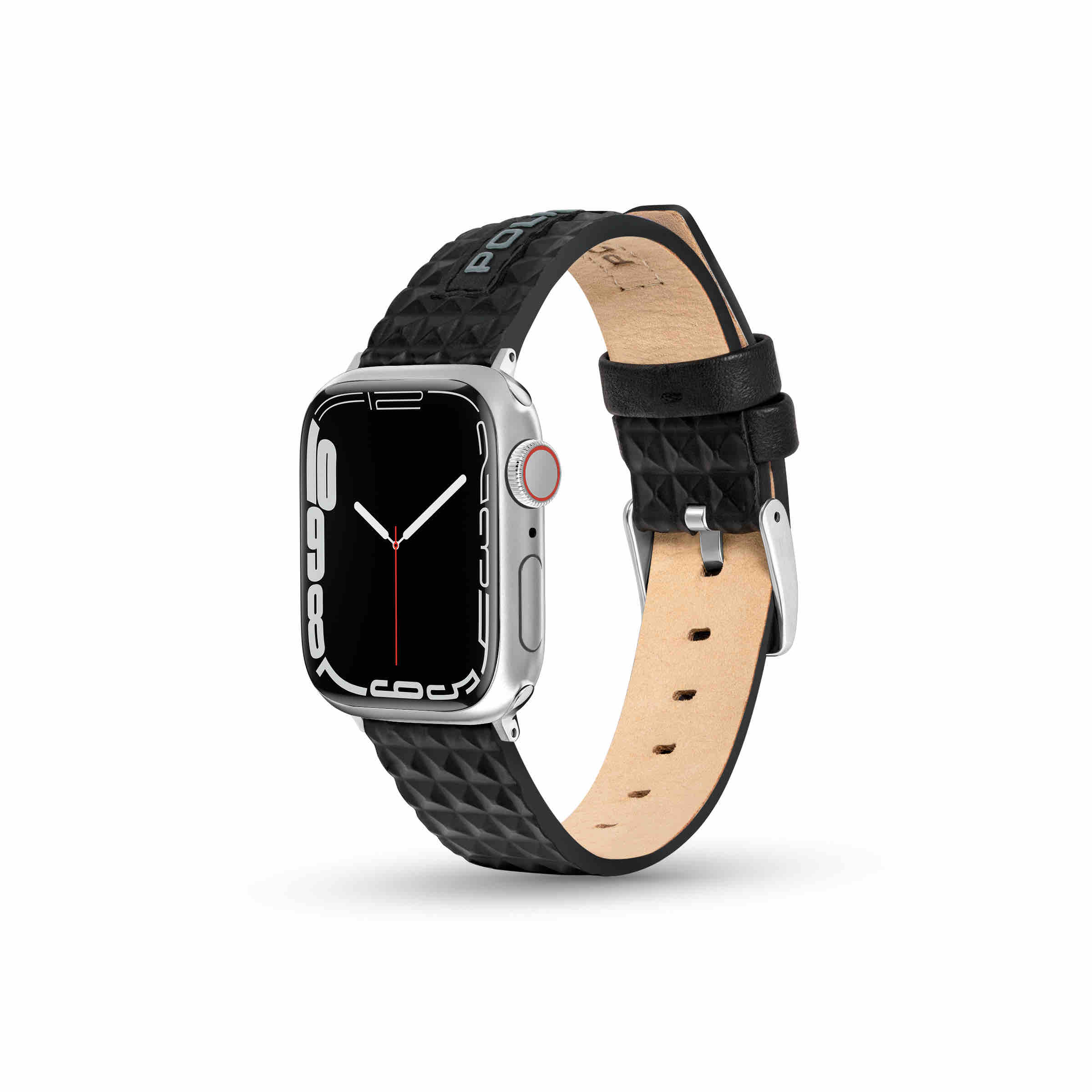 Police Apple Watch Ultra/45/44/42mm, Smart Watch 22mm Pyramid Leather SS Strap
