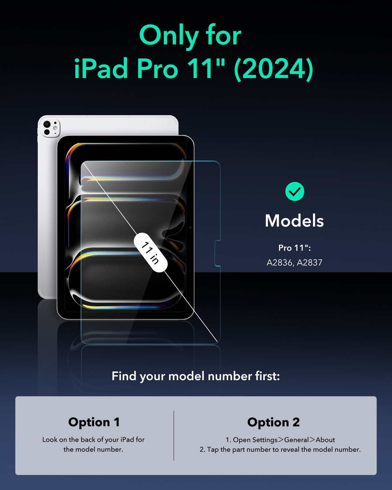 ESR iPad Pro 11" (2024) Tempered-Glass Screen Protector Clear 1Pack 