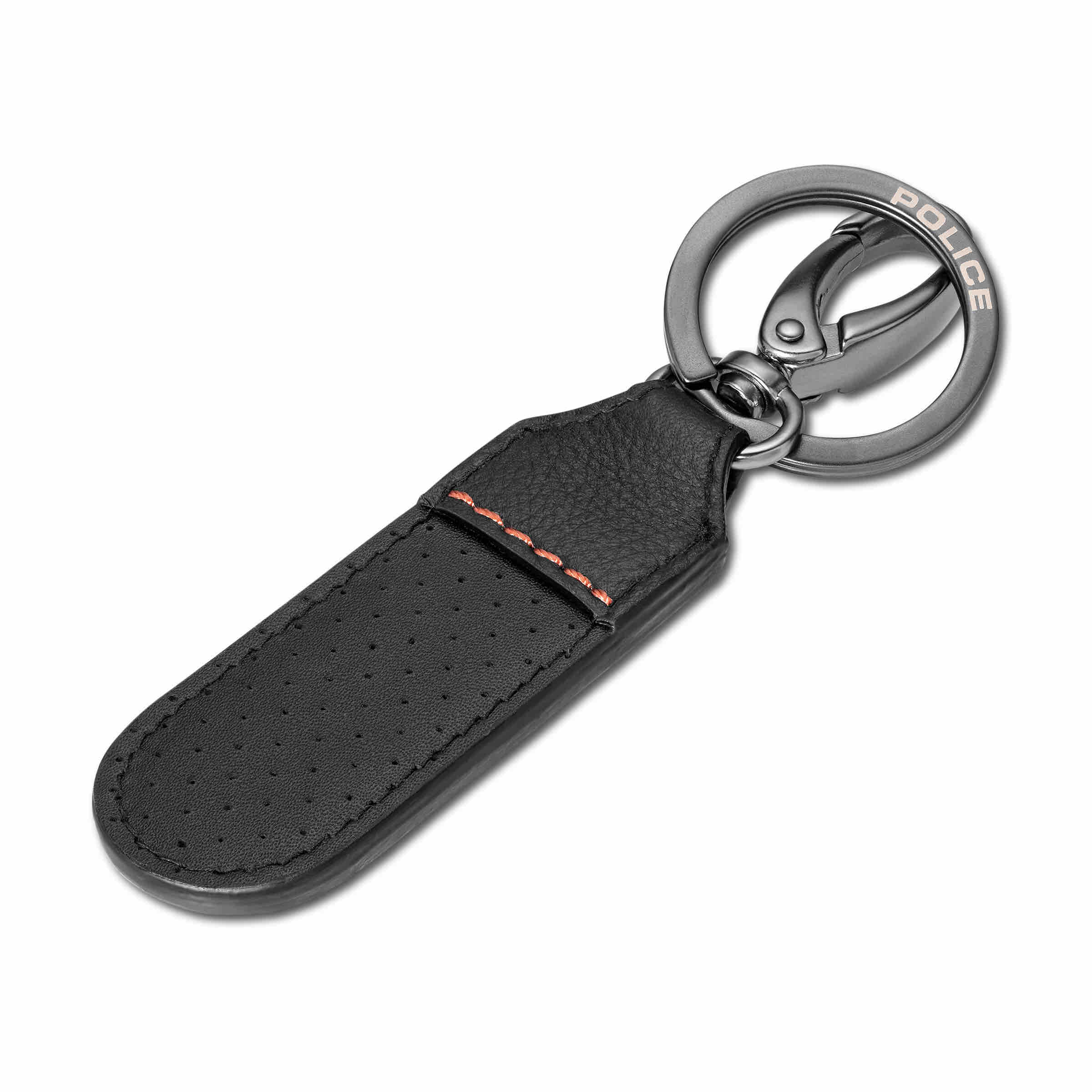 Police Orion Mens Leather Perforated Keyring w/ Round Logo