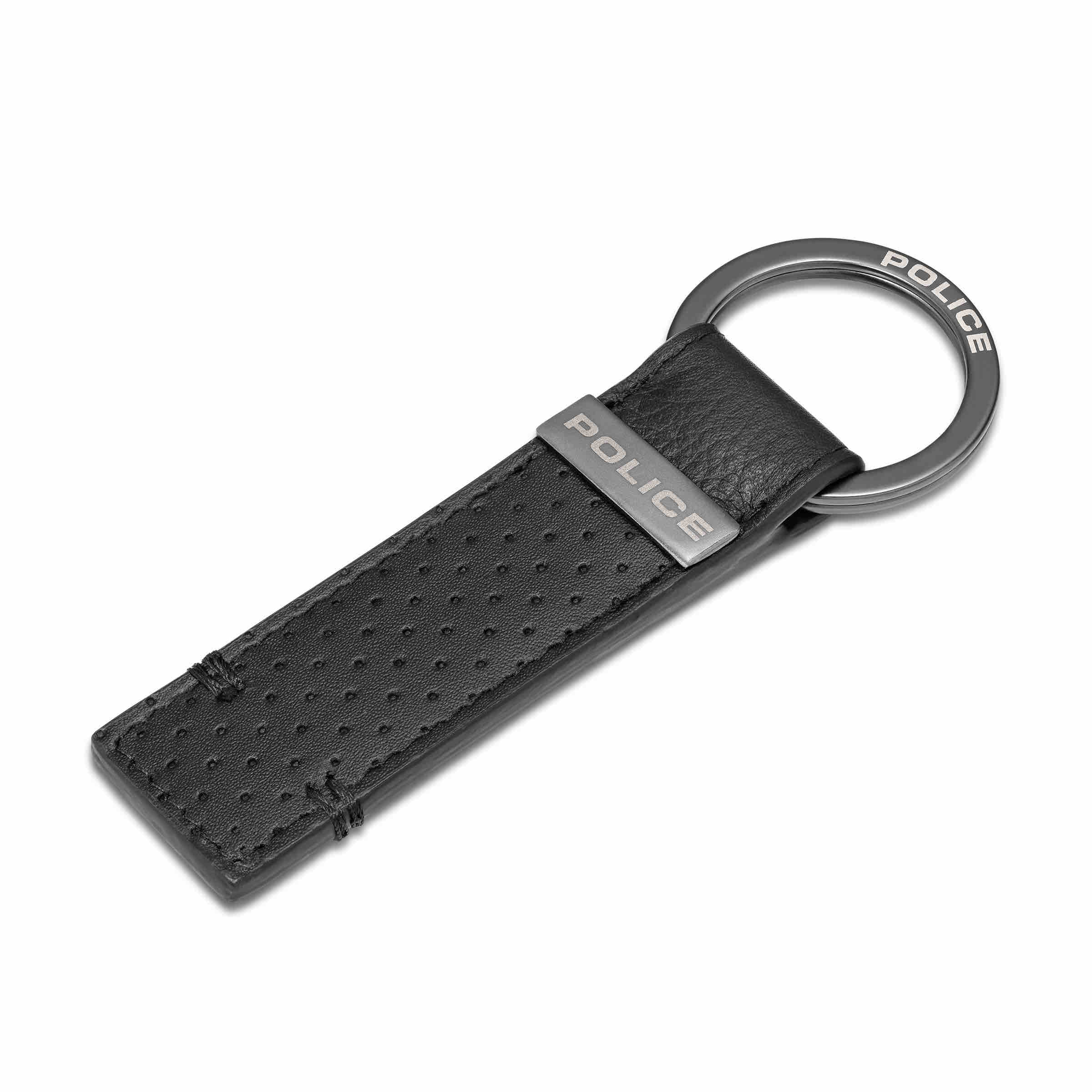 Police Orion Mens Leather Perforated Keyring