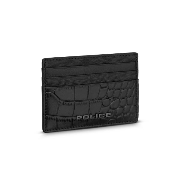 Police Ponte Mens Leather Card Holder in Croc Print