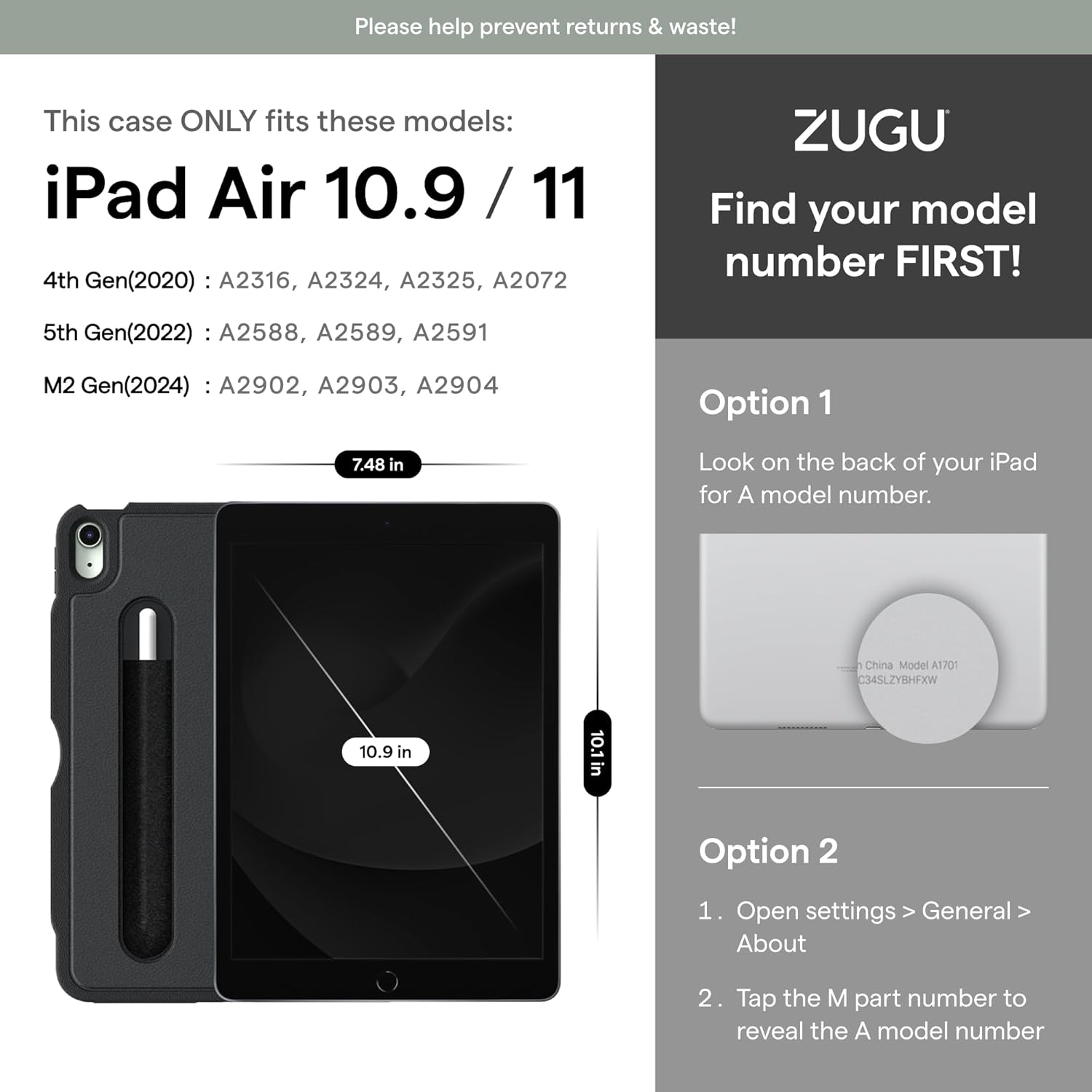 Zugu iPad Air 11"/10.9" (2020-2024) Alpha Case - Black