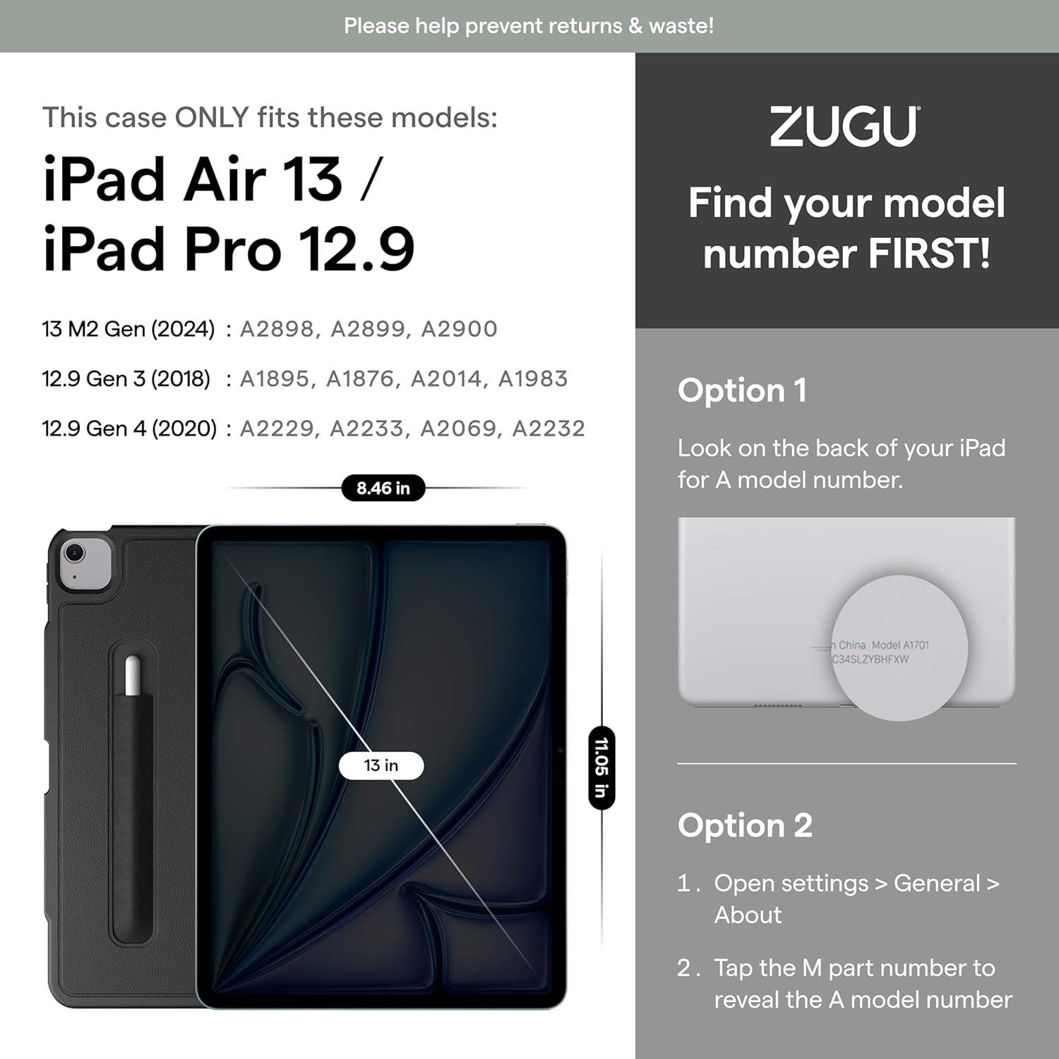 ZUGU iPad Air 13 (2024) / iPad Pro 12.9 3/4 (2018/2020) Case