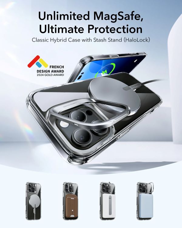 ESR iPhone 16 Pro Classic Hybrid (HaloLock) with Stash Stand Case