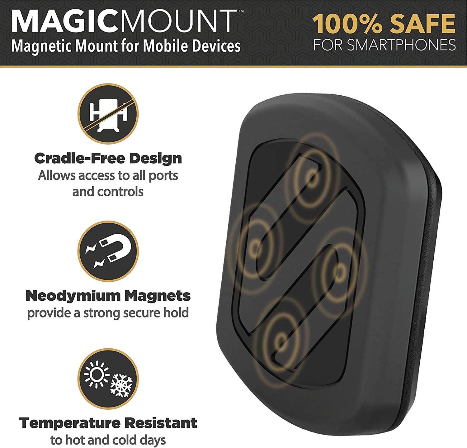 Scosche MagicMount Universal Magnetic Flush Mount Phone Holder for Car or Home, Phone and GPS Mount - Black - (Online Packaging)