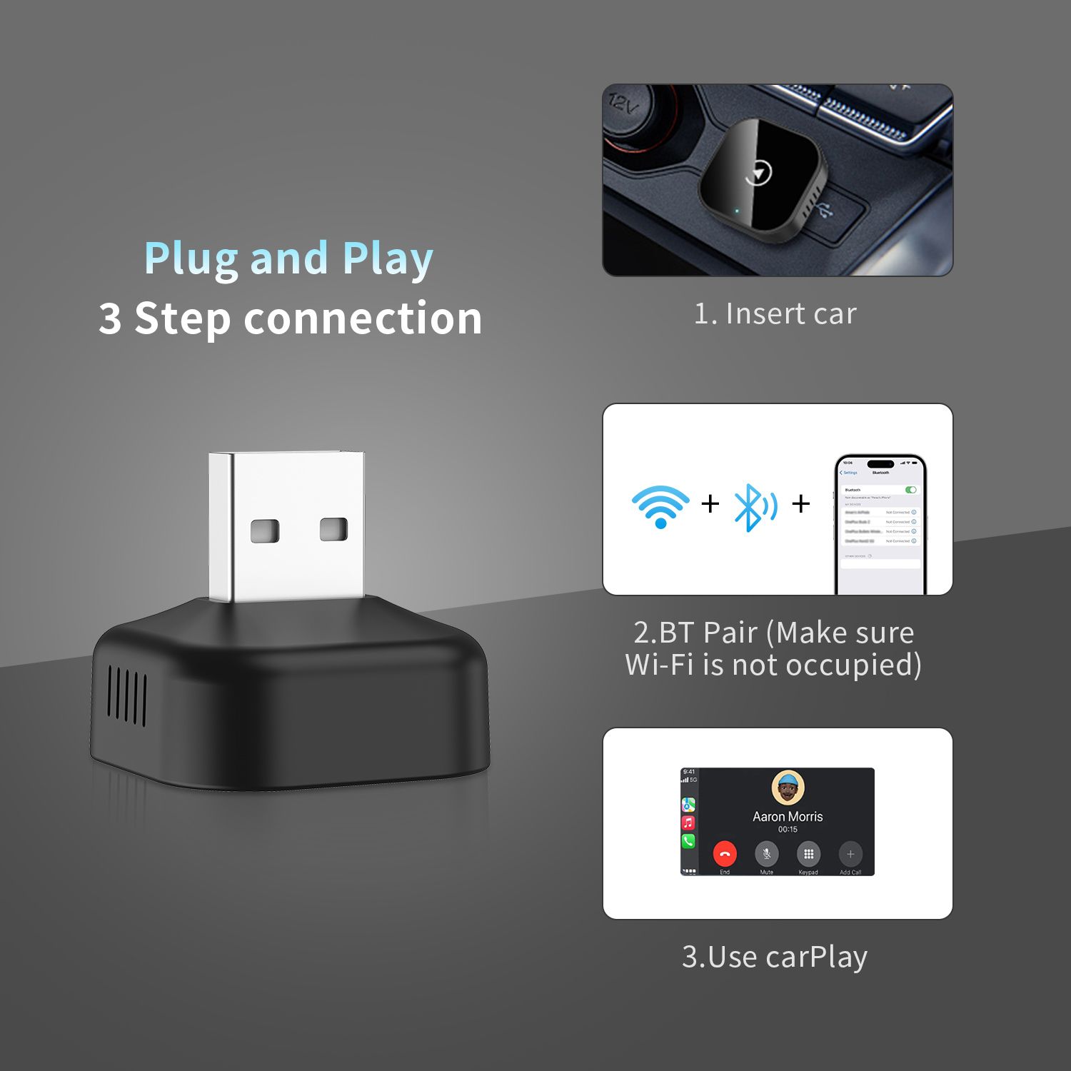 2 in 1 Wired To Wireless CarPlay 