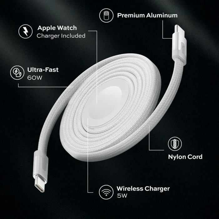 Statik MagStack Duo Apple Watch Charger + USB-C Cable 1.5M