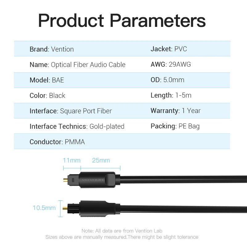 Vention Optical Fiber Audio Cable 2M