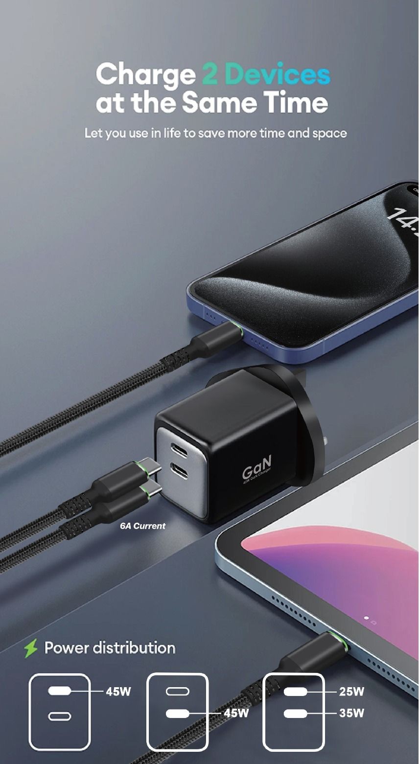 Asli 66W USB-C To USB-C Cable And Dual USB-C 45W PowerAdapter