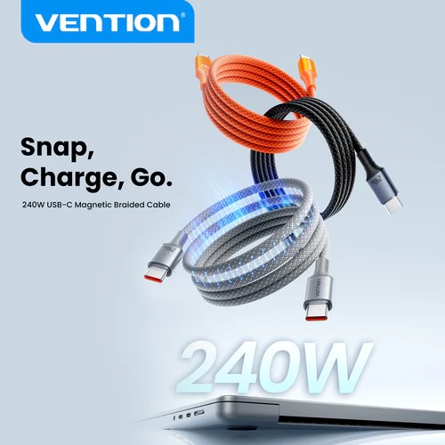 Vention USB 2.0 C Male to C Male 5A Magnetic Cable 1M Aluminum Alloy Type