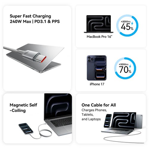 Vention USB 2.0 C Male to C Male 5A Magnetic Cable 1M Aluminum Alloy Type