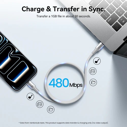 Vention USB 2.0 C Male to C Male 5A Magnetic Cable 1M Aluminum Alloy Type