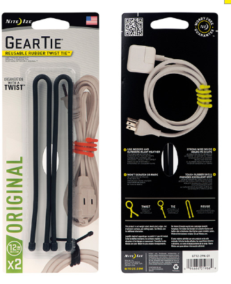Gear Tie® Reusable Rubber Twist Tie 12 in. - 2 Pack - Black