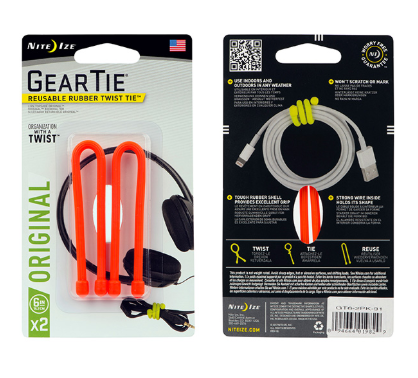 Gear Tie® Reusable Rubber Twist Tie 6 in. - 2 Pack - Bright Orange