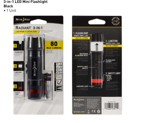 Radiant® 3-in-1  LED Mini Flashlight - Black