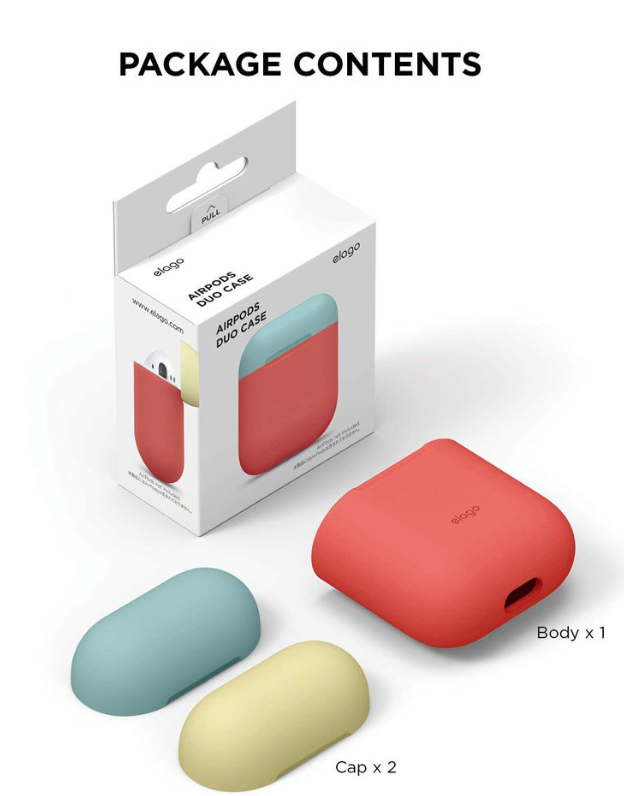 Elago AirPods Duo Case / Body-Italian Rose / Top-Coral Blue, Yellow