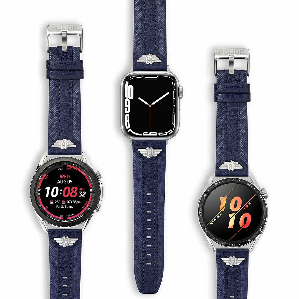Police Apple Watch Ultra/45/44/42mm, Smart Watch 22mm Wings Leather SS Strap