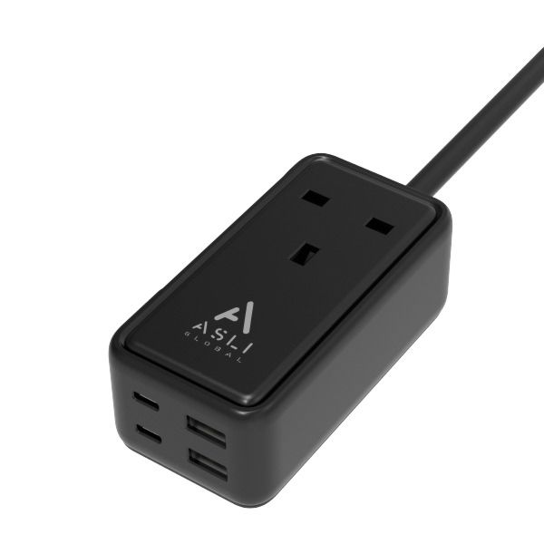 Asli Global 65W GaN Extension Cord with 4 USB Power Strip