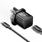 Vention 2-Port USB (C + A) GaN Charger (30W/30W) with USB-C to USB-C Cable (1M) UK-Plug