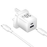 Vention 2-Port USB (C + A) GaN Charger (30W/30W) with USB-C to USB-C Cable (1M) UK-Plug