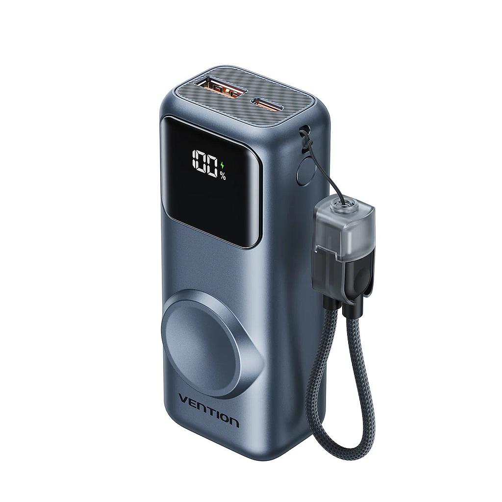 Vention Mini 10000mAh Power Bank (USB-C + USB-A) with Built-in USB-C  Cable and Apple Watch Charging Area 22.5W LED Display Type
