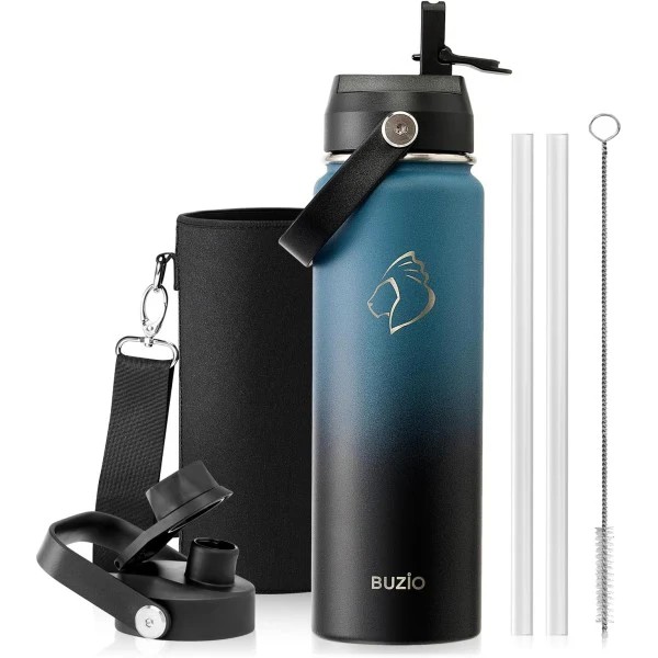 Buzio Duet Series Water Bottle with 2 Lids and Sleeve 650ML