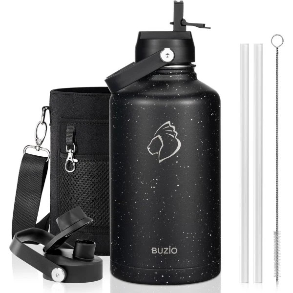Buzio Duet Series Water Bottle with 2 Lids and Sleeve 1.9L