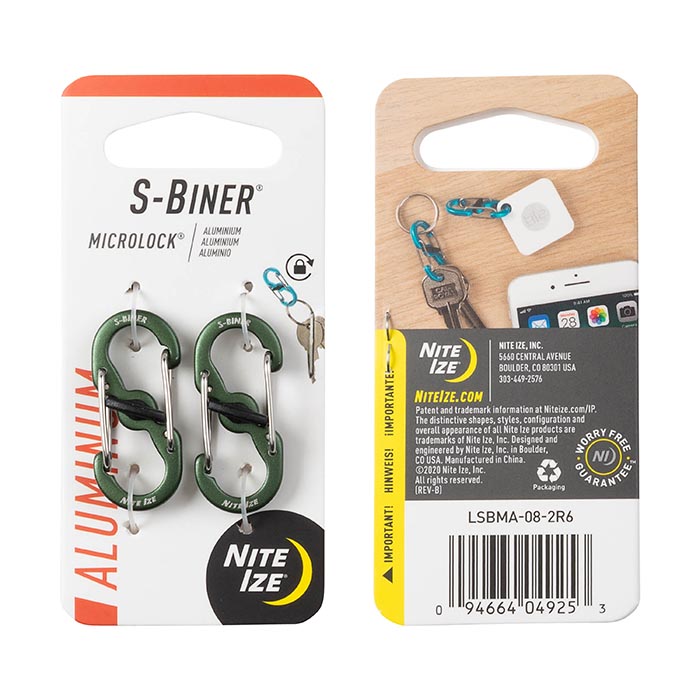 NiteIze S-Biner MicroLock  Aluminum - 2 Pack - Olive