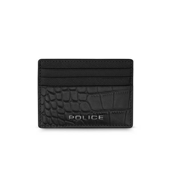 Police Ponte Mens Leather Card Holder in Croc Print