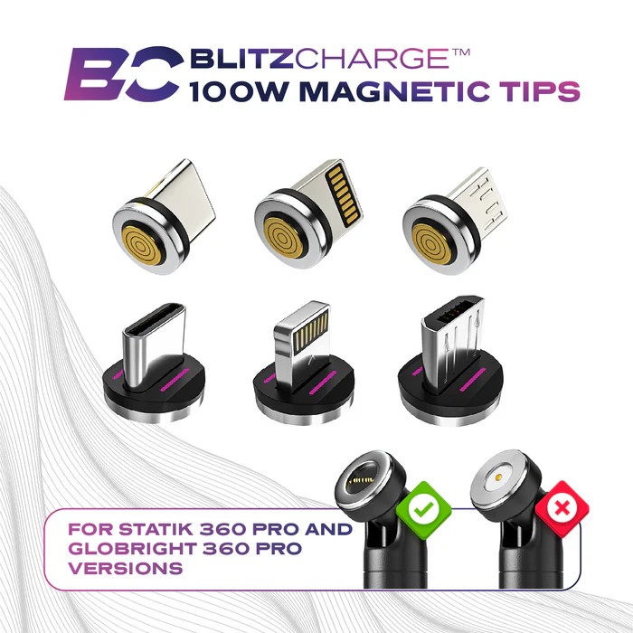 Statik Magnetic Tips for Magnetic Charge Cables, 3-Pack (1x Lightning, 1x USB-C, 1x Micro-USB)