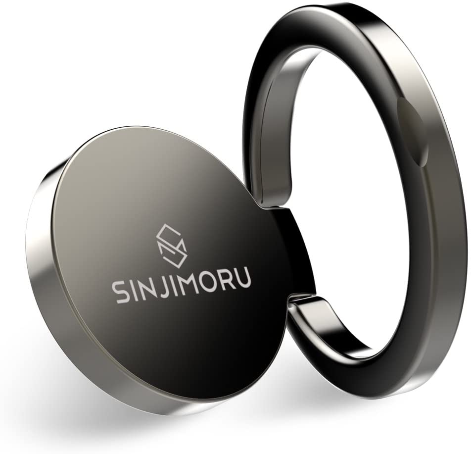 Sinjimoru Ringo Mini Phone Ring Holder & Finger Ring Stand 360 Rotation - Metallic Black