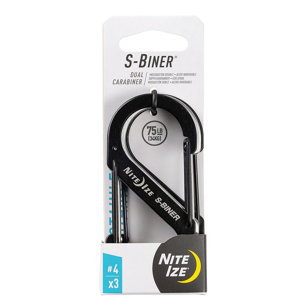 NiteIze S-Biner® Stainless Steel Dual Carabiner #4 - 3 Pack - Black/Stainless