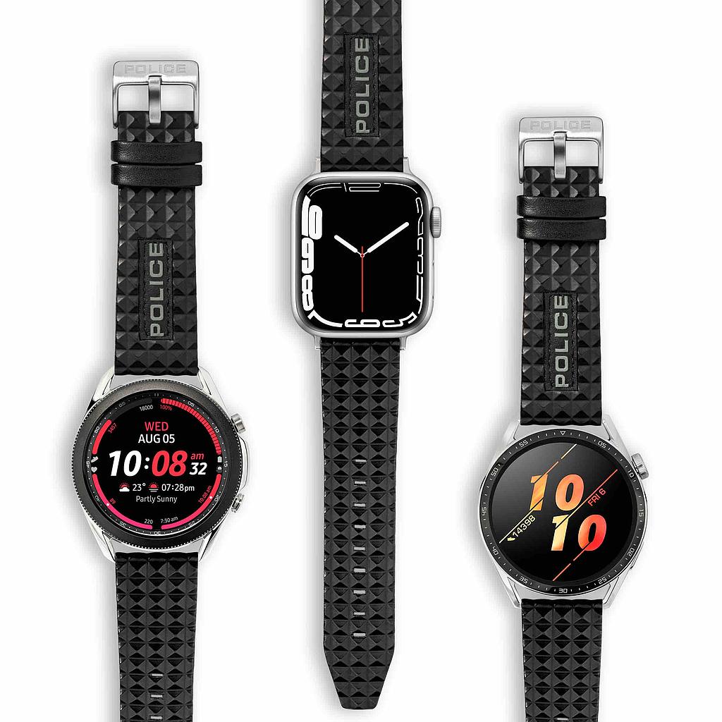 Police Apple Watch 38/40/41mm, Smart Watch 20mm Pyramid Leather SS Strap